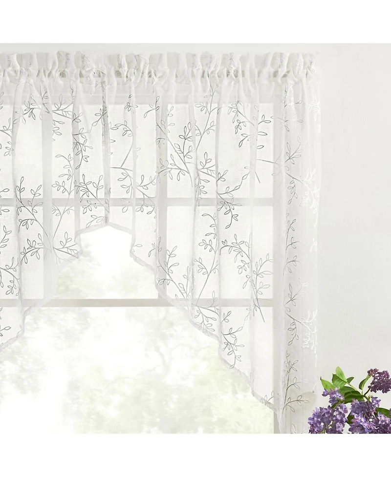 Ellis Curtain Brewster 100% Polyester Tailored Embroidered Sheer Rod Pocket Swag Pair 70" x 38"