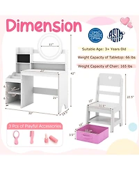 Sugift Kids Vanity Desk with Mirror and Lights Dressing Table Set