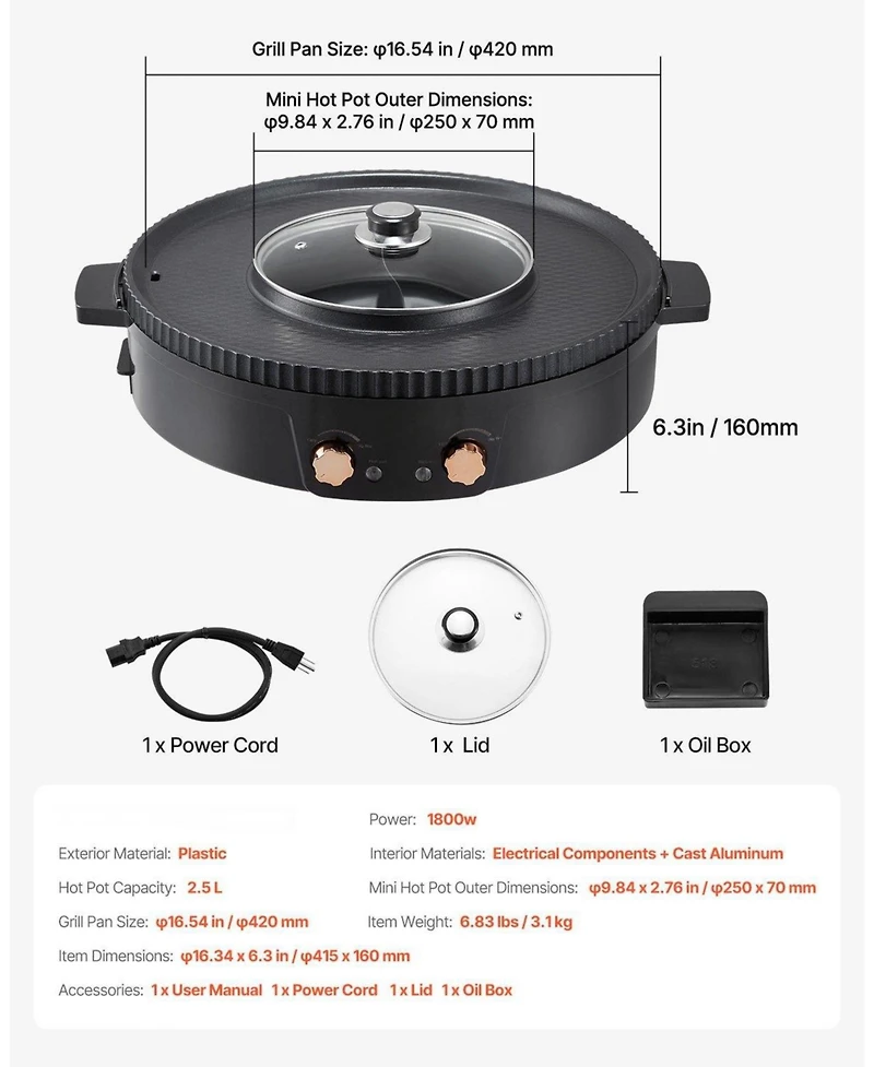 Ecooso Electric Hot Pot with Grill, Dual Temperature Control, Nonstick Pan, Serves
