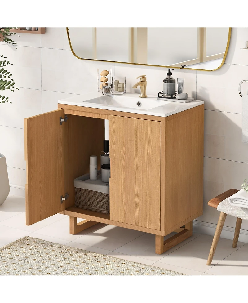 Busdays 30" Bathroom vanity Set with Sink, Combo Cabinet, Bathroom Storage Cabinet, Solid Wood Frame