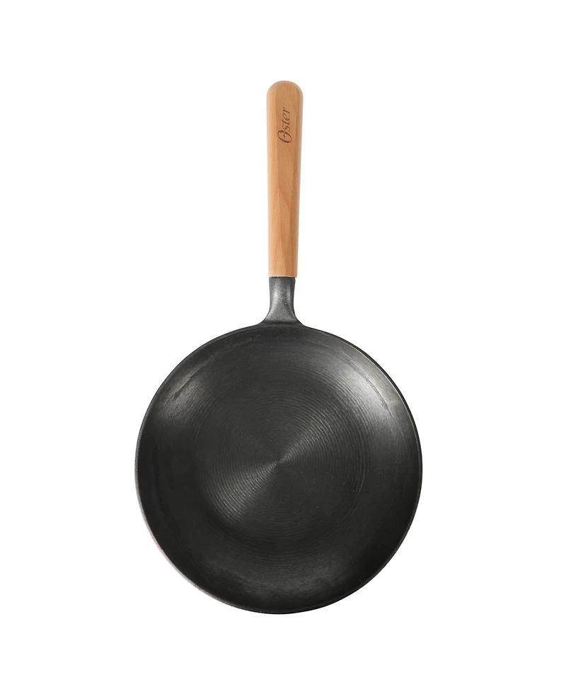Oster Platinum 9.5" preseasoned cast iron skillet with wood handle, lightweight nonstick pan