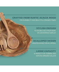 Gibson Home Sandhurst 3-Piece Acacia Wood Salad Bowl Set – 12-Inch Scalloped Serving Bowl with Wooden Salad Servers