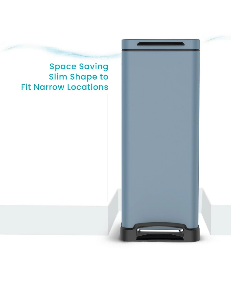 Home Zone Living 12 Gallon Slim Kitchen Trash Can with Soft Close Lid, Removable Liner, and Bag Tuck Band, Slate Blue