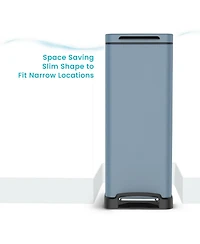 Home Zone Living 12 Gallon Slim Kitchen Trash Can with Soft Close Lid, Removable Liner, and Bag Tuck Band, Slate Blue