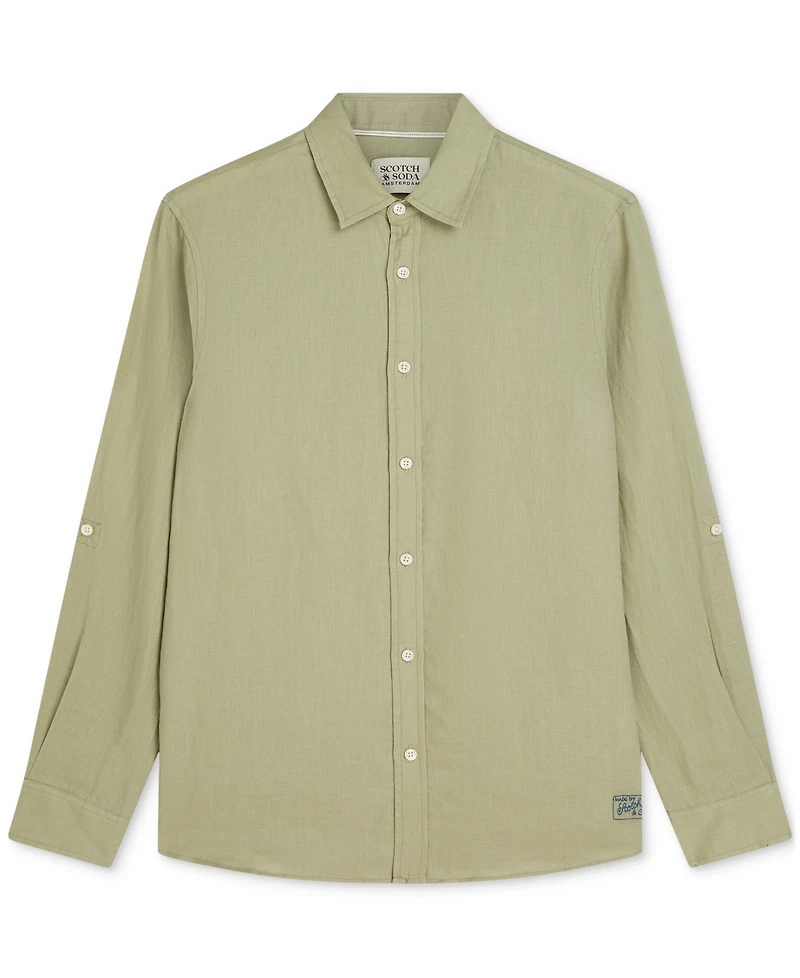 Scotch & Soda Men's Long-Sleeve Regular-Fit Linen Collared Shirt