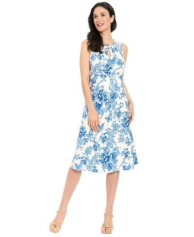 London Times Petite Sleeveless Keyhole Neck Midi Dress