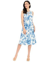 London Times Petite Sleeveless Keyhole Neck Midi Dress