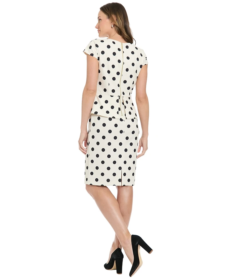 London Times Petite Cap-Sleeve Boat Neck Peplum Dress