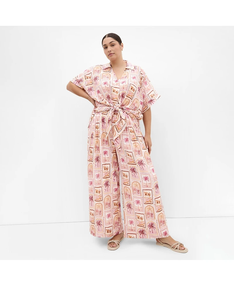 City Chic Women's Plus Postcard Soiree Print Shirt