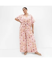 City Chic Women's Plus Postcard Soiree Print Shirt