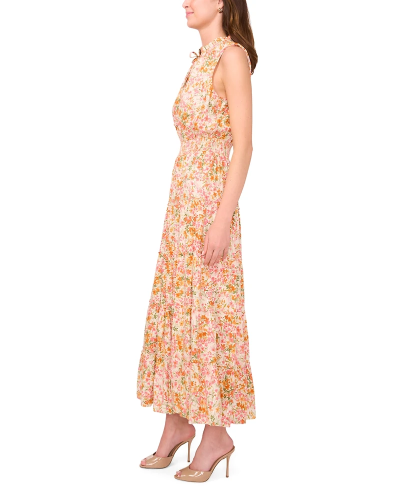 Msk Women's Sleeveless Smocked Waist Tiered Maxi Dress