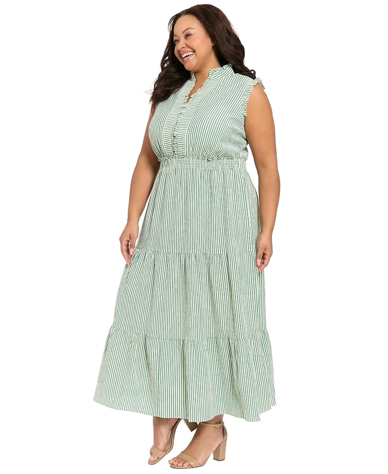 London Times Plus Sleeveless Slit Neck Maxi Dress