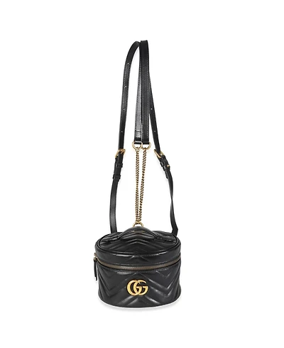 Pre-Owned Gucci Black Calfskin Matelasse Mini Gg Marmont Round Backpack