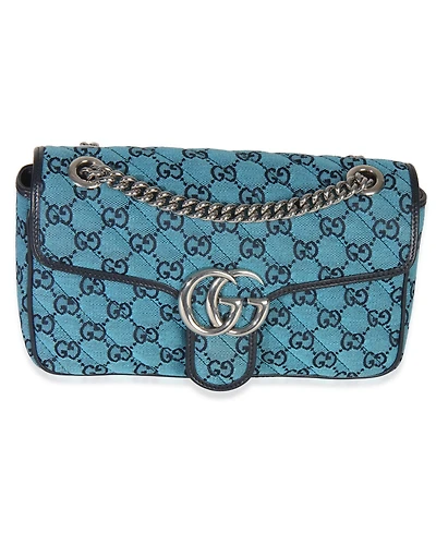 Pre-Owned Gucci Blue Gg Canvas Diagonal Small Gg Marmont Bag