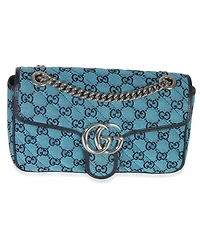 Pre-Owned Gucci Blue Gg Canvas Diagonal Small Gg Marmont Bag