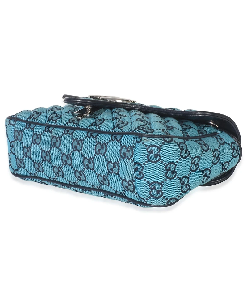 Pre-Owned Gucci Blue Matelasse Canvas Diagonal Small Gg Marmont Shoulder Bag