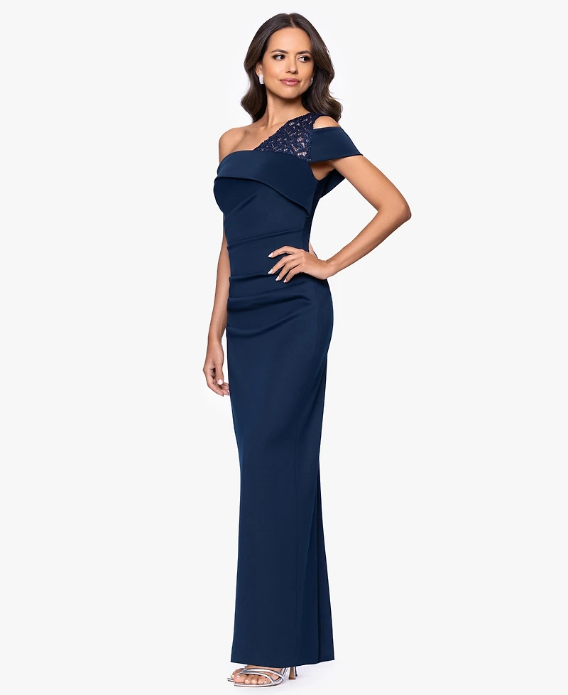 B&A By Betsy and Adam Petite One-Shoulder Sheath Gown