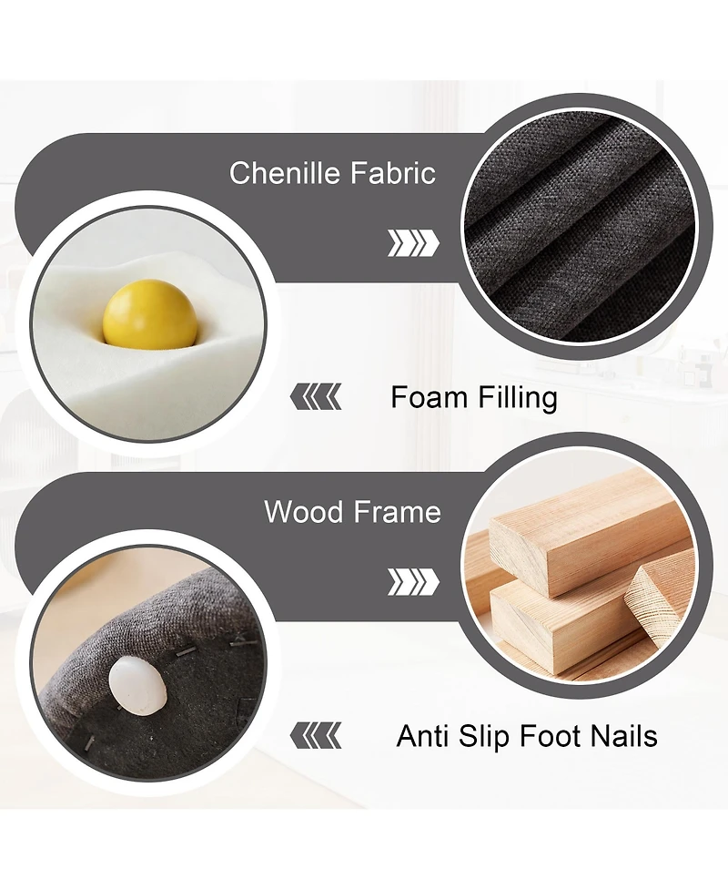 Rainsken Swivel Accent Chair, Chenille Fabric Upholstered Armchair with Curved Backrest and High Cylindrical Base for Living Room, Bedroom