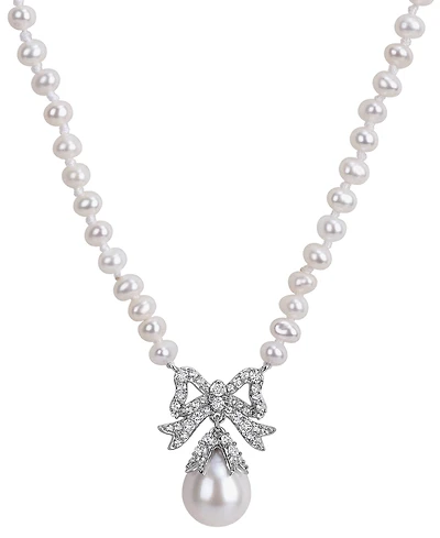 Macy's Cultured Freshwater Pearl & White Topaz (3/4 ct. t.w.) Necklace in Sterling Silver
