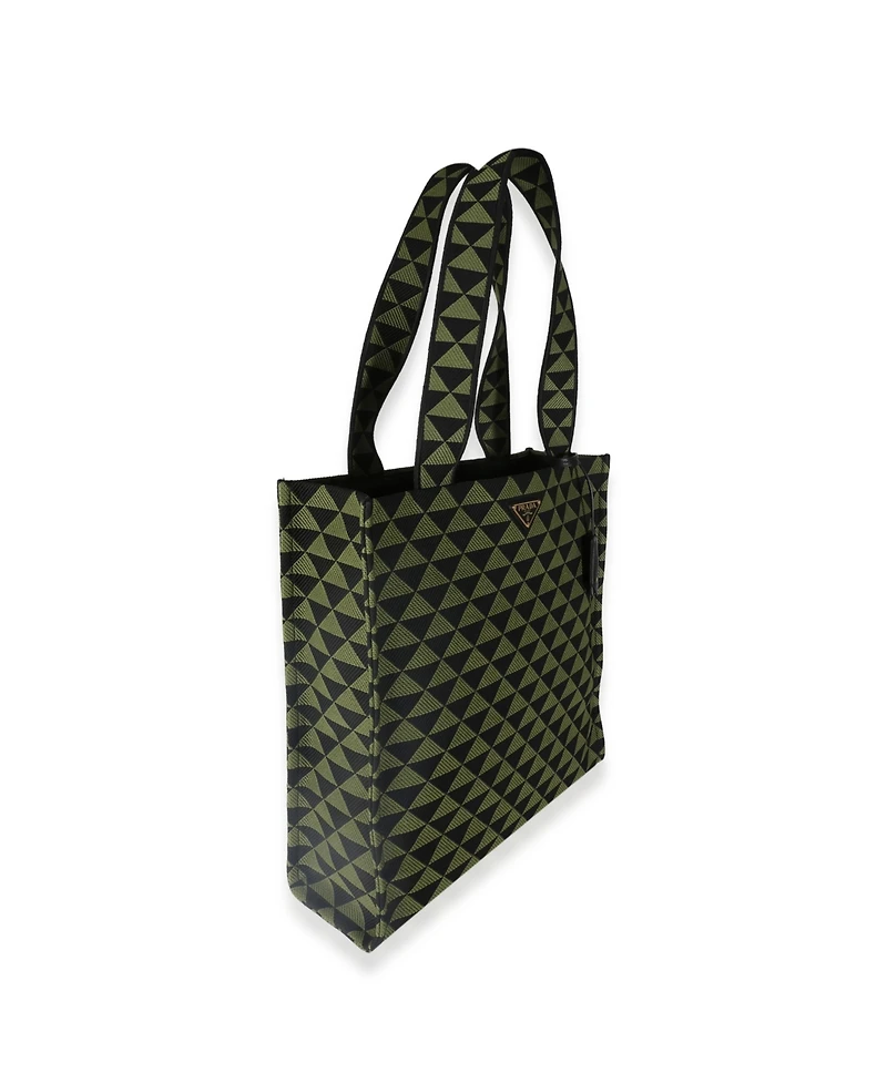 Pre-Owned Prada Black Green Jacquard Triangolo Symbole Shopping Tote