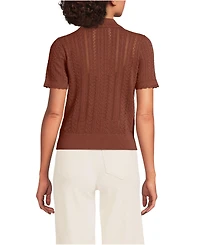 Lands' End Women's Fine Gauge Cotton Pointelle Polo Sweater