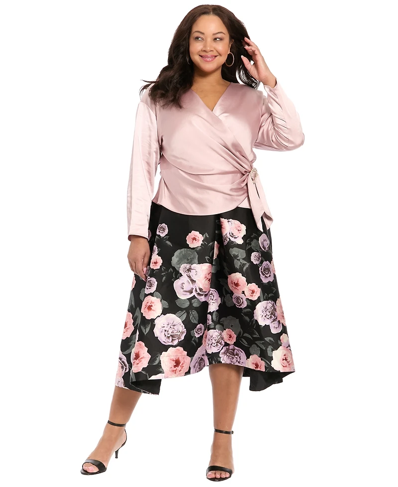 Muse Plus Floral Printed Polyester Pleated Skirt