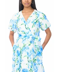 Msk Women's Faux Wrap V-Neck Tie-Waist Tiered Maxi Dress