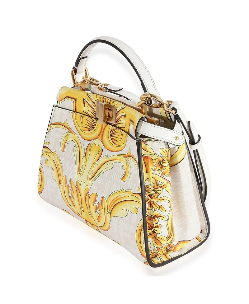 Pre-Owned Fendi x Versace Fendace Gold Baroque and White Ff Motif Mini Peekaboo