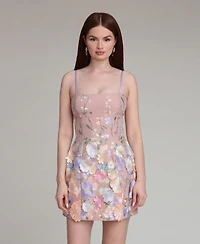 Avec Les Filles Women's Floral Applique Embroidered Mini Dress