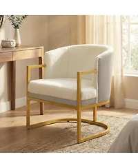 Rainsken Accent Chair, Upholstered Faux Rabbit Fur Armchair with Gold Metal Frame and Curved Backrest for Living Room, Bedroom