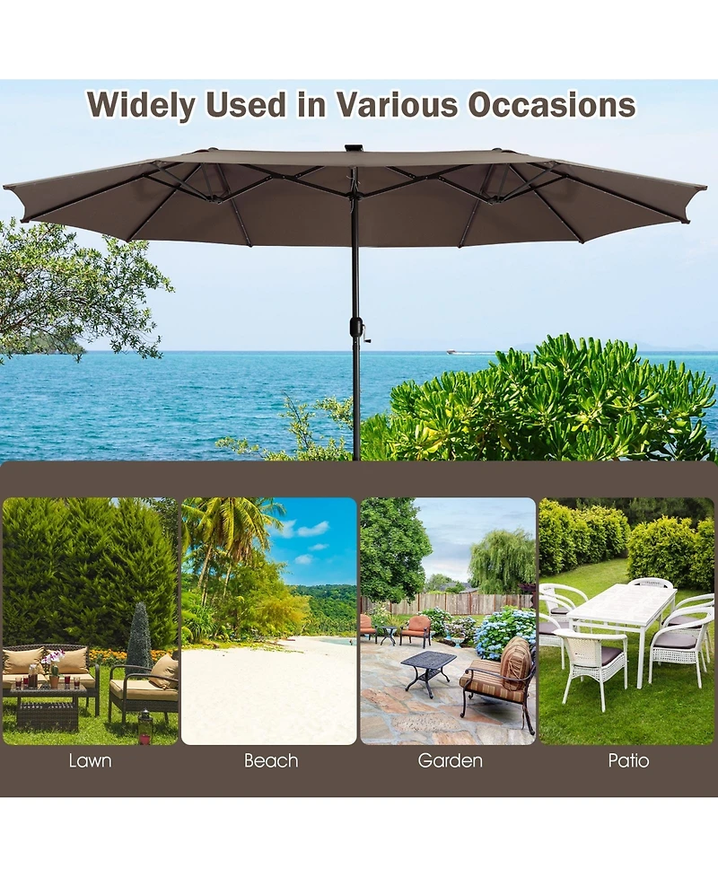 Sugift 15 Feet Twin Patio Umbrella with 48 Solar Led Lights