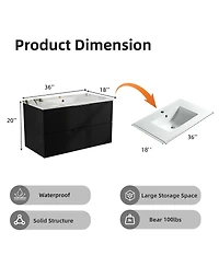 Sillysis 36" Wall Mounted Bathroom Vanity with Ceramic Sink, Fluted Mdf Cabinet & Drawers for Modern Bathrooms