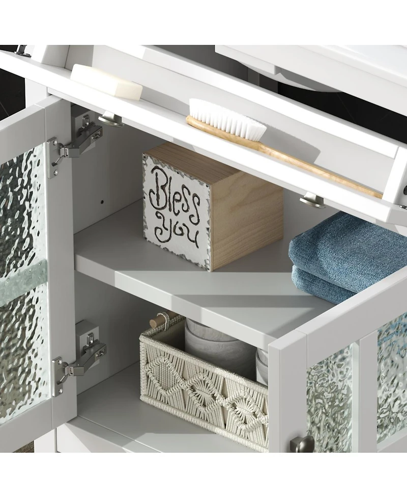 Sillysis 30" Bathroom Vanity with Sink, Modern Solid Wood Cabinet Textured Glass Doors, Flip-Out Tray & Adjustable Shelf