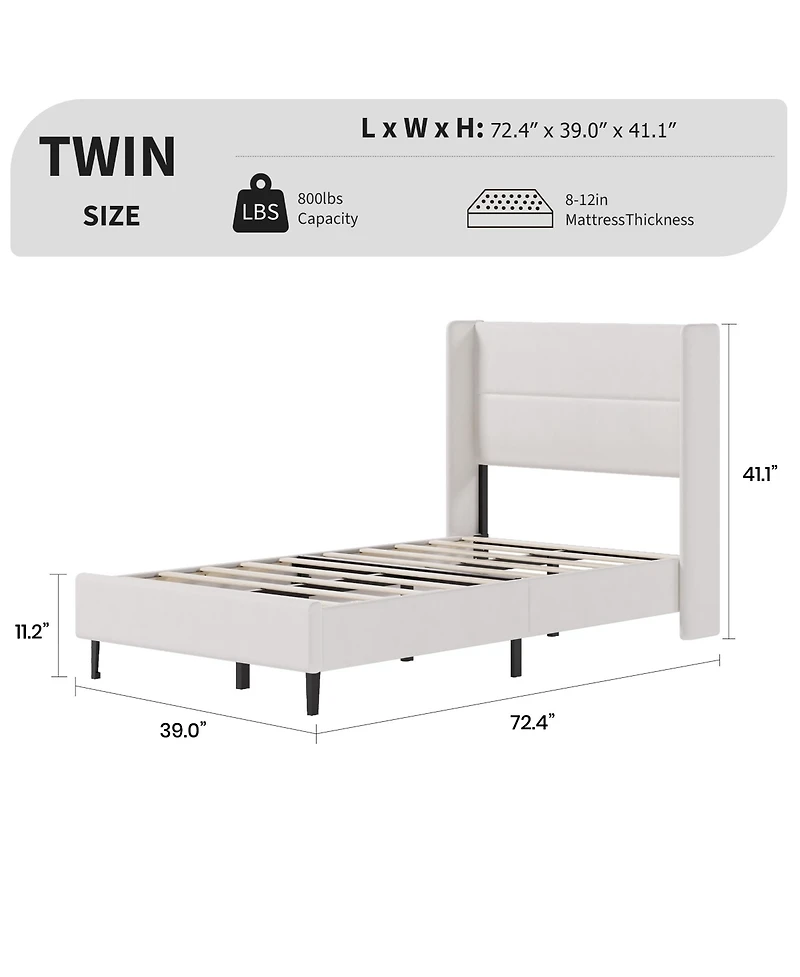 gaomon Set of 2 Twin Bed frame with Wingback Headboard, Velvet Upholstered Platform Wood Slats, No Box Spring Needed