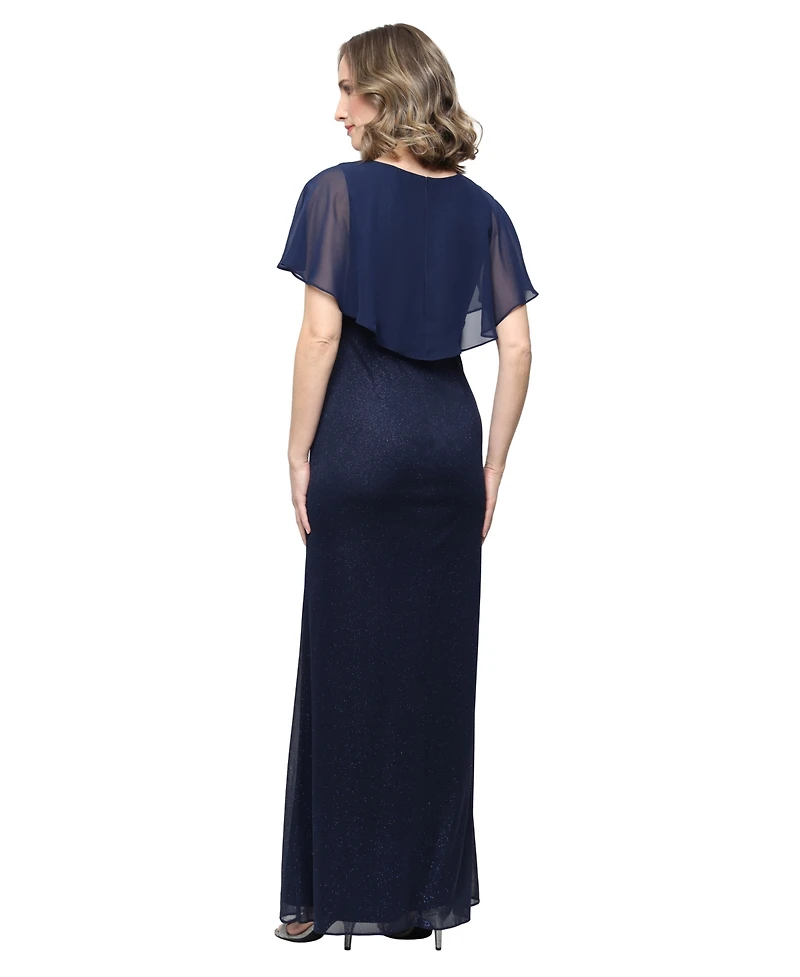 Sl Fashions Women's V-Neck Mesh Ball Gown
