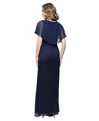 Sl Fashions Women's V-Neck Mesh Ball Gown