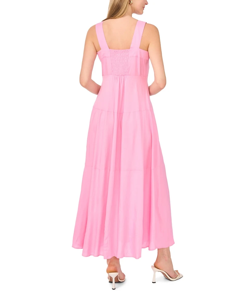Vince Camuto Women's Challis Square-Neck Smocked-Back Sleeveless Maxi Dress