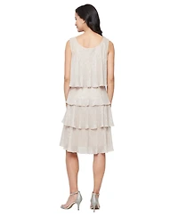 Sl Fashions Petite Crewneck Embellished Tiered Jacket Dress