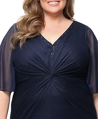 Sl Fashions Plus V-Neck Beaded Knot-Front Ball Gown