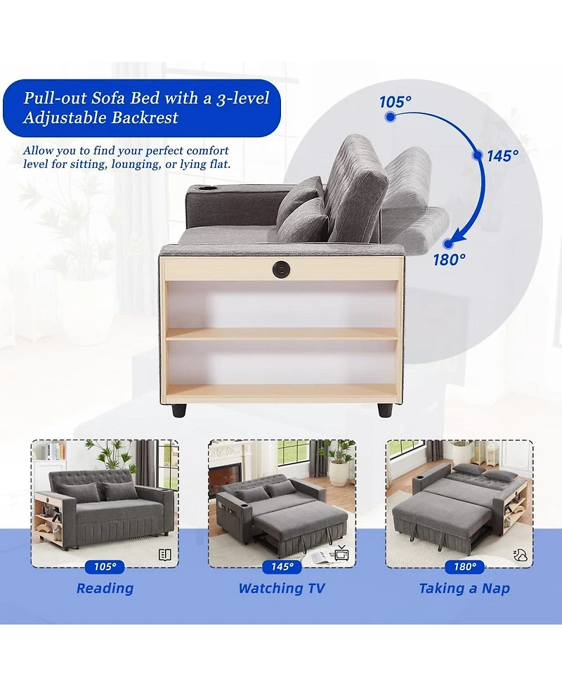 Maison Boucle Pull Out Loveseat Sofa with Adjustable Backrest for Small Space