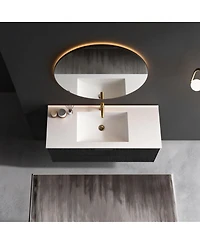 Thirtypeachy 48" Modern Floating Vanity With Ceramic Sink, Black Fluted Wall-Mount Cabinet, 2 Drawers U-Shaped Cutout