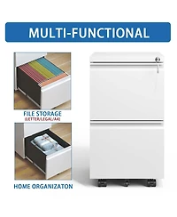 Rainsken 2 Drawer File Cabinet with Lock, Under Desk Rolling Filing Cabinet with Wheels for Home Office Storage, Hanging Legal/Letter/A4 Size