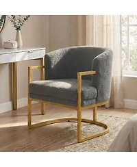 Rainsken Accent Chair, Upholstered Faux Rabbit Fur Armchair with Gold Metal Frame and Curved Backrest Support for Living Room and Bedroom