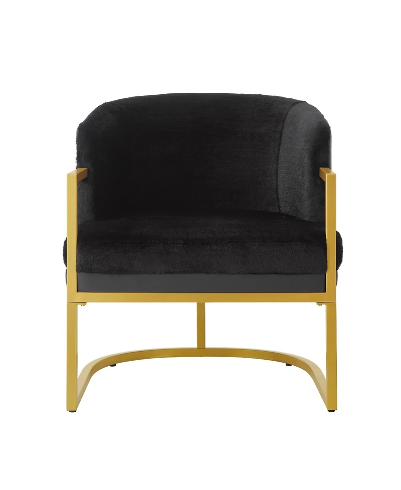 Rainsken Accent Chair, Upholstered Faux Rabbit Fur Armchair with Gold Metal Frame and Curved Backrest Support for Living Room, Bedroom