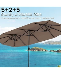 Sugift 13 Ft Large Patio Umbrella Outdoor Double-Sided Table Market Umbrella with Crank Handle-Coffee