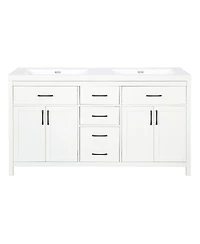 Sillysis 59.3" White Double Sink Bathroom Vanity with Smc Resin Basin, Solid Wood Frame & Soft Close Drawers for Large Bathrooms