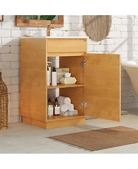 Sillysis 20" Farmhouse Natural Bathroom Vanity with Sink, Rectangular Ceramic Top, Soft Close Door & Adjustable Shelf for Small Space