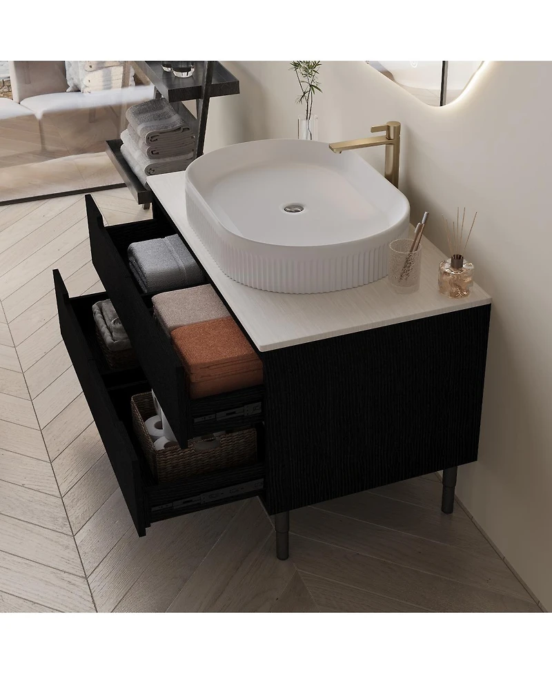 Sillysis 36" Bathroom Vanity with Ceramic Integrated Sink, Soft Close Drawers & Modern Storage Cabinet, Floating or Freestanding