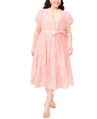 Vince Camuto Plus Notch Neck Puff-Sleeve Midi Dress