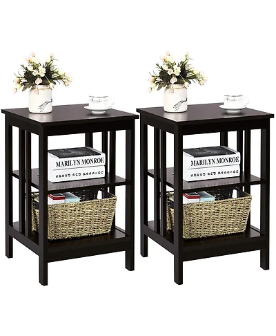 Sugift 2 Pieces 3-Tier Nightstand with Reinforced Bars and Stable Structure